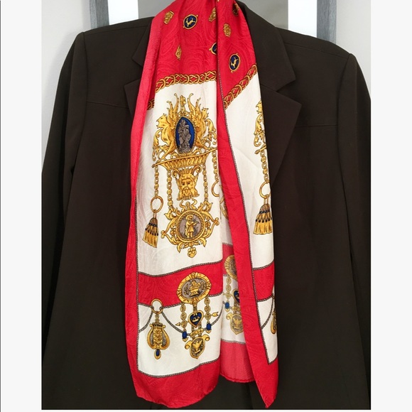 vintage Accessories - Vintage Red and gold Silky twilly scarf